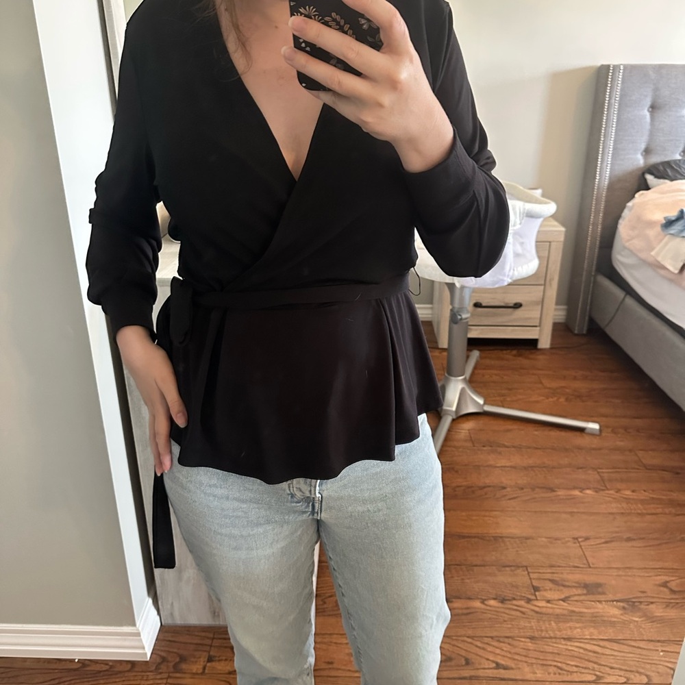 ☀️ H&M Black Wrap Peplum Long Sleeve Blouse